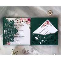 Square Modern Invitation Card Laser Cut Paper Atrovirens Card